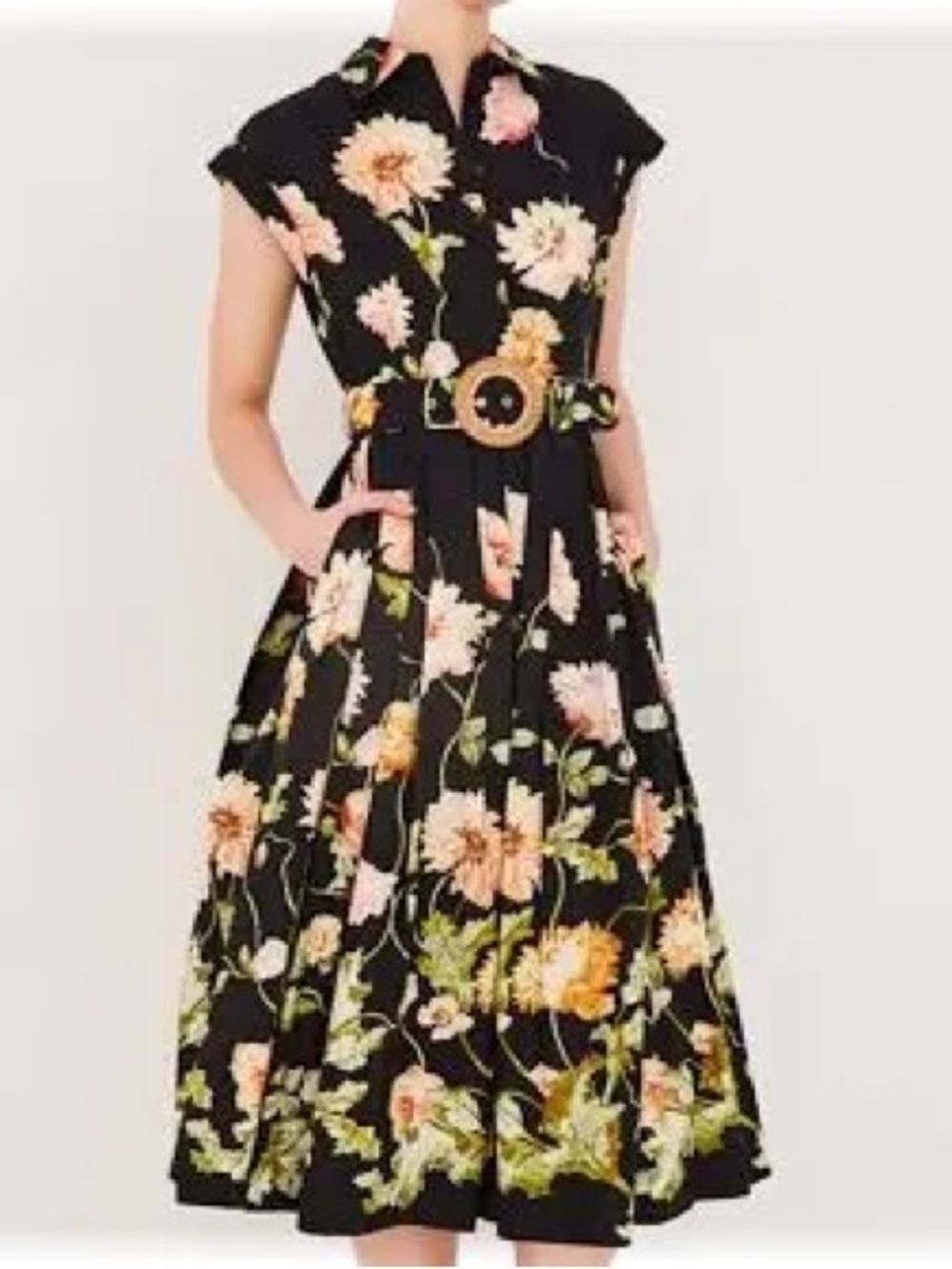 Cara Cara Octavia Black Floral Belted Midi Dress